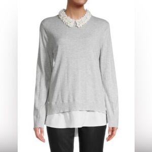 Ted Baker Gray Sweater with White Ruffled Collar SZ 3